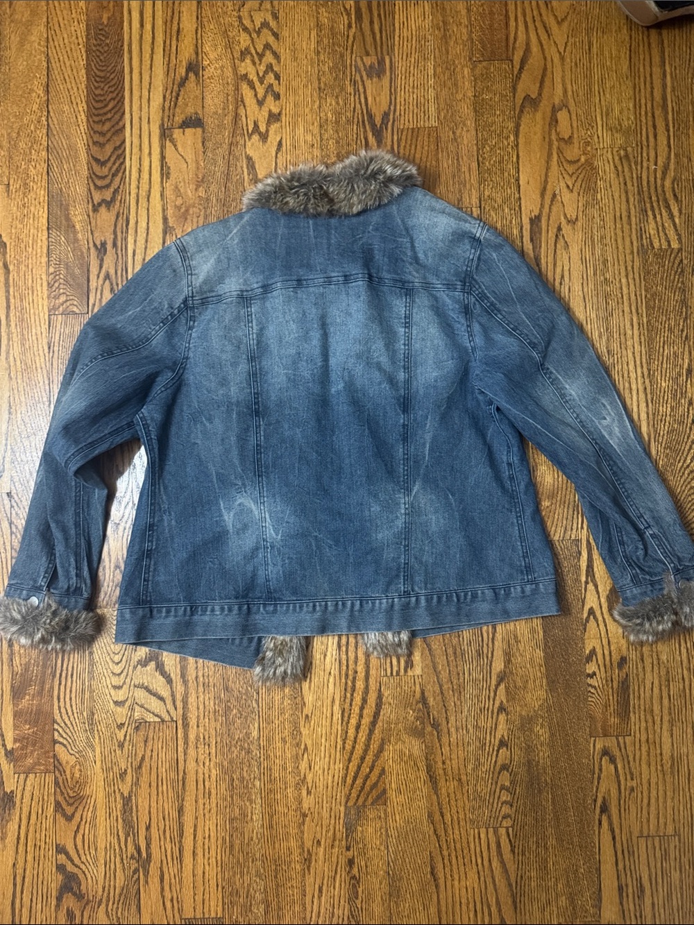 Y2K Midnight Velvet Faux Fur Trim Denim Jacket XL Boho Western Festival - Picture 2 of 11